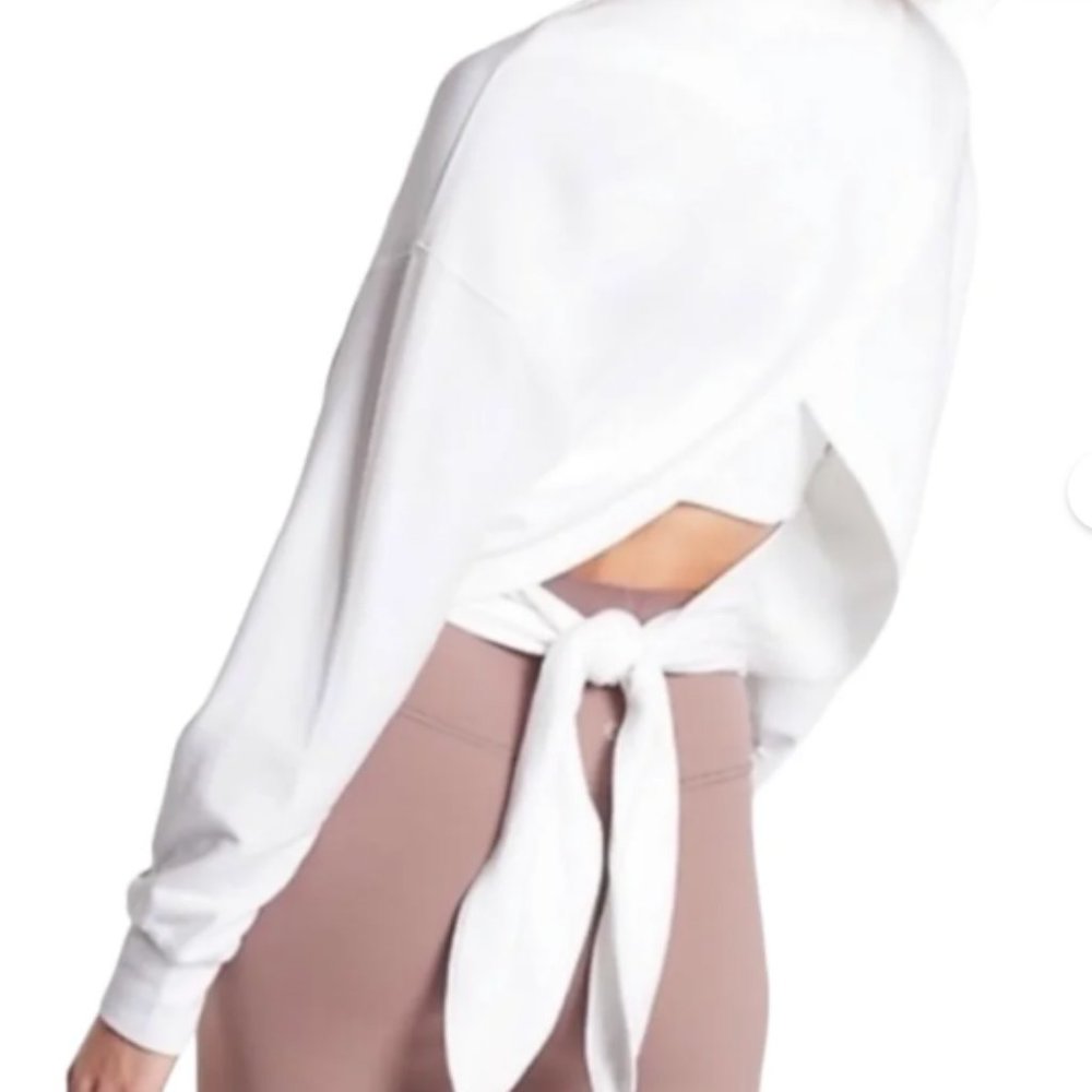 Athleta- White Yoga Tie-back Crewneck Sweatshirt